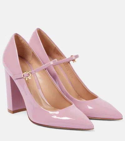 Gianvito Rossi Ribbon Jane Patent Leather Pumps In Pink