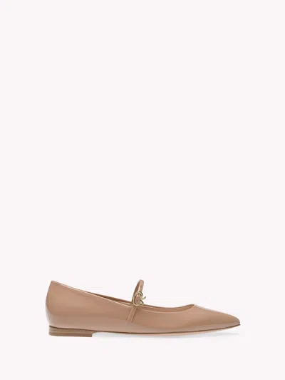 Gianvito Rossi Patent Mary Jane Buckle Ballerina Flats In Praline