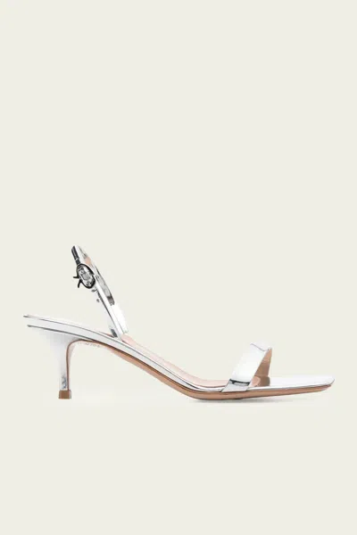 Gianvito Rossi Ribbon Metallic Kitten Slingback Sandal In Silver In White