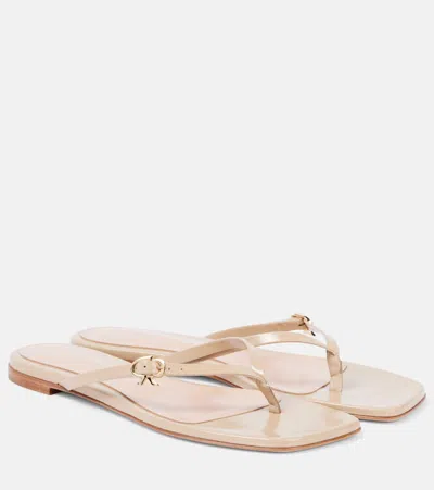 Gianvito Rossi Ribbon Patent Leather Thong Sandals In Beige