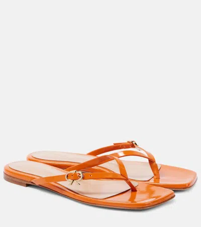 Gianvito Rossi Ribbon Patent Leather Thong Sandals In Yellow