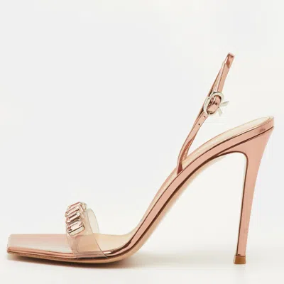 Pre-owned Gianvito Rossi Ribbon Size 39.5 Transparent/rose Gold Patent Leather And Pvc Slingback Sandals
