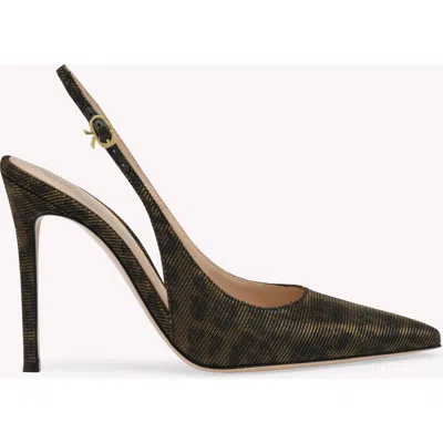 Gianvito Rossi 105mm Ribbon Canvas Slingback Pumps In Brown