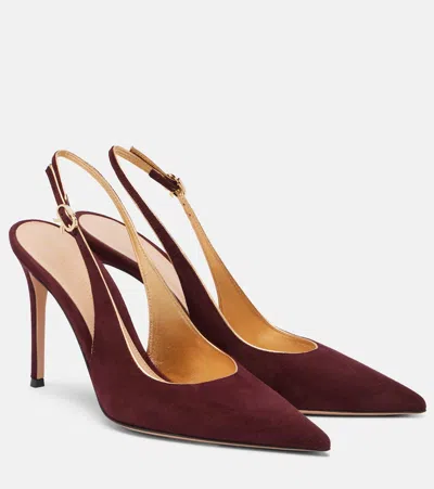 Gianvito Rossi Ribbon Sling 95 Suede Slingback Pumps In Burgundy