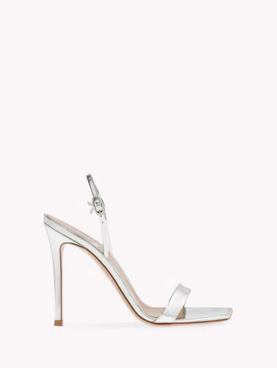 Gianvito Rossi Ribbon 105 Patent Leather Sandals In Silver