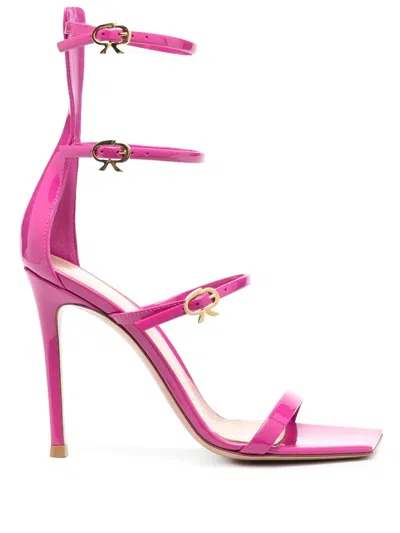 Gianvito Rossi Ribbon Uptown Patent High Heel Sandals In Purple