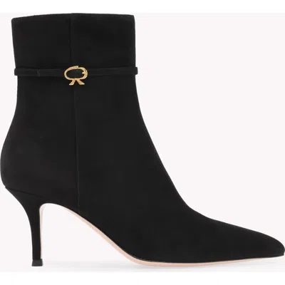Gianvito Rossi Ribbon Ville Suede Ankle Boots In Black Suede