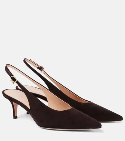 Gianvito Rossi Robbie 55 Suede Slingback Pumps In Brown