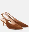 Gianvito Rossi Suede Stiletto Heel Pumps With Ribbon Buckle In Brown