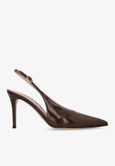 Gianvito Rossi Robbie 85 Calf Leather Slingback Pumps In Brown