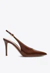 Gianvito Rossi Suede Stiletto Heel Pumps With Ribbon Buckle In Brown