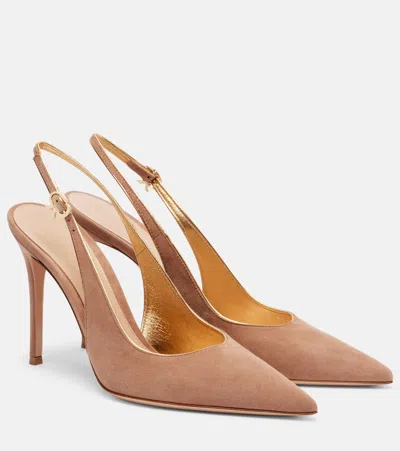 Gianvito Rossi Robbie 95 Suede Slingback Pumps In Sand