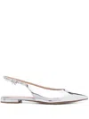 Gianvito Rossi Mirrored-leather Point-toe Slingback Flats In Silber