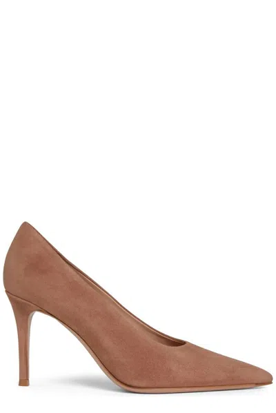 Gianvito Rossi Pointed-toe 85mm Leather Pumps In Beige