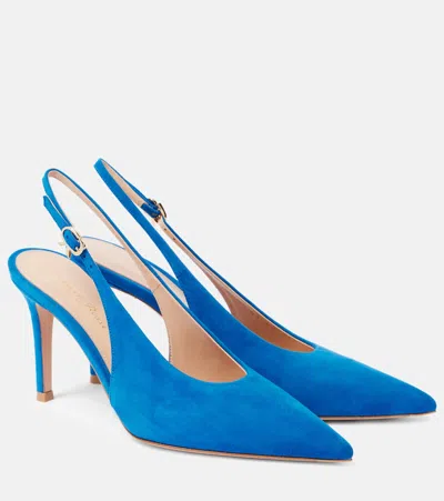 Gianvito Rossi Robbie Suede Slingback Pumps In Blue