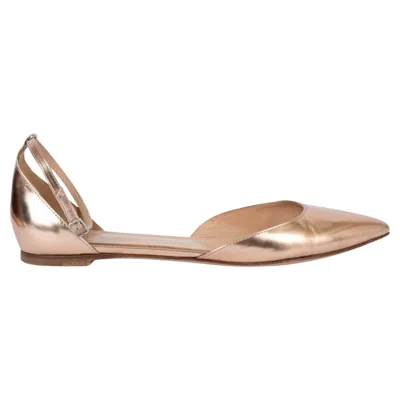 Pre-owned Gianvito Rossi Rose Gold Leather Gia Ankle Strap Flats Shoes 39.5 In Red