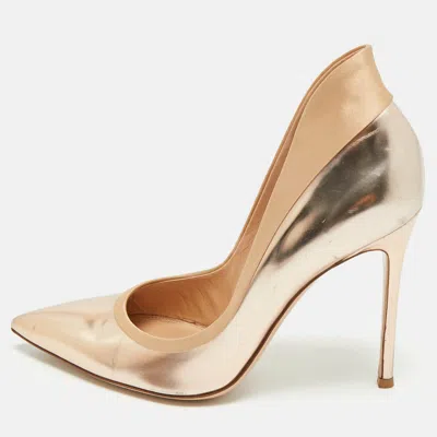 Gianvito Rossi Rose Gold/beige Leather And Satin Pointed Toe Pumps