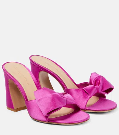 Gianvito Rossi Satin Bow Mule Sandals In Bloom