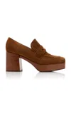 Gianvito Rossi Rouen Suede Platform Loafer Pumps In Brown