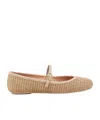 Gianvito Rossi Carla Leather-trimmed Raffia Mary Jane Ballet Flats In Nude