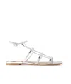 Gianvito Rossi Metallic Square Toe Flat Sandals In White