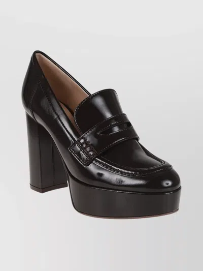 Gianvito Rossi Round Toe Penny Loafer Pumps With Block Heel In Black