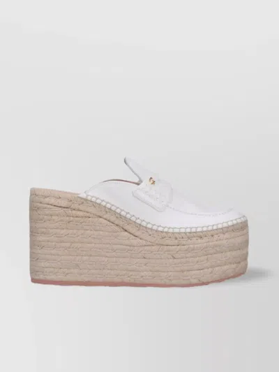 Gianvito Rossi Round Toe Platform Mules With Espadrille Sole In Neutrals