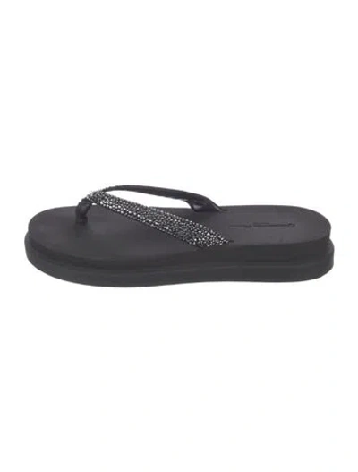 Pre-owned Gianvito Rossi Rubber Crystal Embellishments Slides In Black