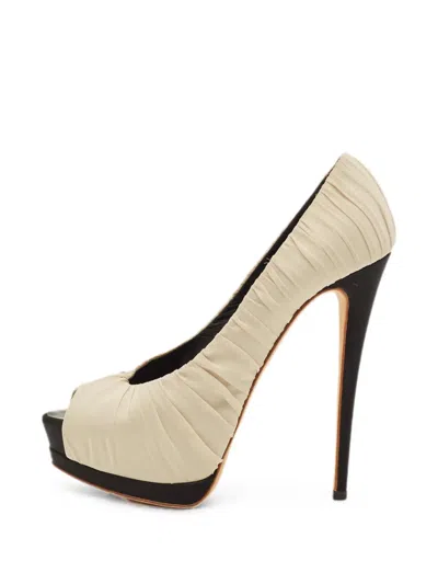 Pre-owned Gianvito Rossi Ruched Peep-toe Pumps In Neutral