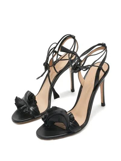 Pre-owned Gianvito Rossi Ruffle-detail Leather Sandals In Black