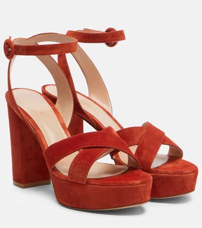 Gianvito Rossi Sabrina Suede Platform Sandals In Orange
