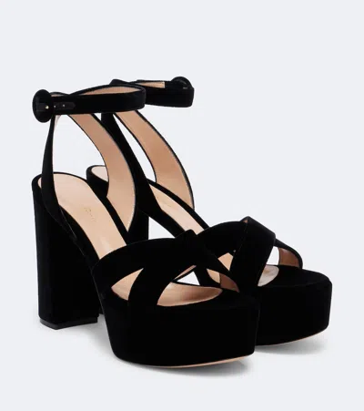 Gianvito Rossi Sheridan 110 Velvet Platform Sandals In Black