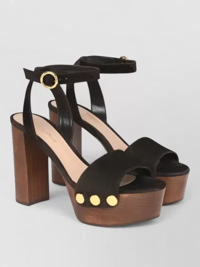 Gianvito Rossi Sandal Clog Block Heel Platform Ankle Strap In Brown