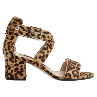 Pre-owned Gianvito Rossi Sandales Eu38.5 Panther Print Leather Sandals Heels Uk5.5 Us8 In Brown