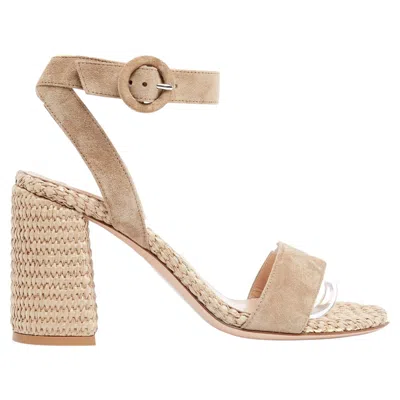 Pre-owned Gianvito Rossi Sandales Luana Eu38.5 Beige Suede Raffia Sandals Heels Uk5.5 Us8 In Brown