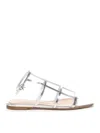 Gianvito Rossi Metallic Square Toe Flat Sandals In Silver