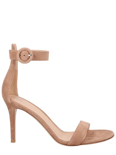 Gianvito Rossi Portofino 85 Suede Heeled Sandals In Brown