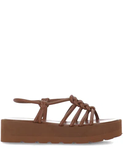 Gianvito Rossi Leather Knotted Strappy Sandals Platform Sole In Brown
