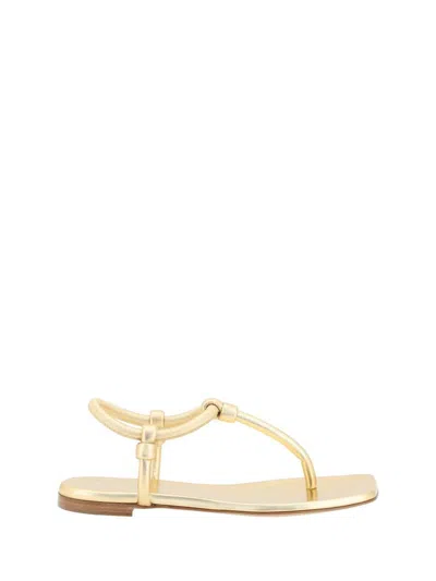 Gianvito Rossi Leather Strappy Thong Sandals With Metallic Finish In Gold