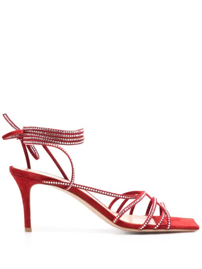 Gianvito Rossi 75 Crystal-embellished Suede Sandals In Red