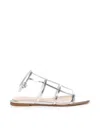 Gianvito Rossi Metallic Square Toe Flat Sandals In Silver