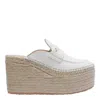 Gianvito Rossi Round Toe Platform Mules With Espadrille Sole In White