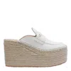Gianvito Rossi Round Toe Platform Mules With Espadrille Sole In White