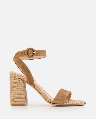 Gianvito Rossi Oleg 85 Suede And Raffia Sandals In Brown