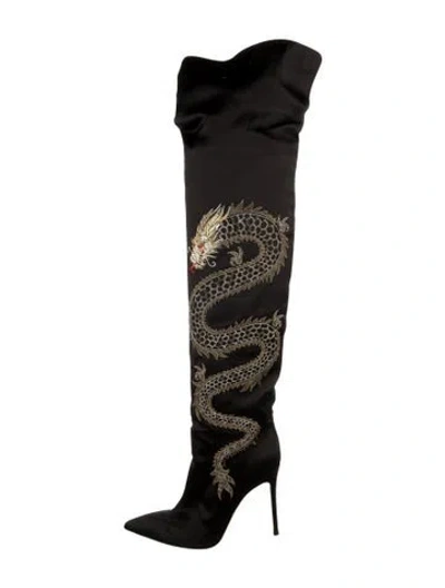 Pre-owned Gianvito Rossi Satin Embroidered Accent Boots In Black