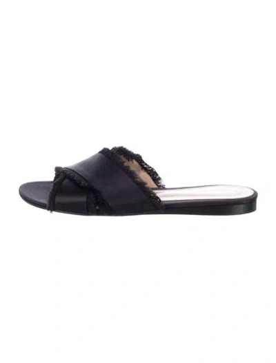Pre-owned Gianvito Rossi Satin Fringe Trim Accent Slides In Blue