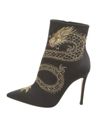 Pre-owned Gianvito Rossi Satin Graphic Print Boots In Black