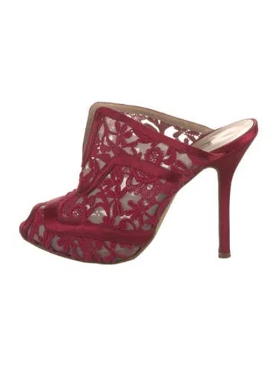 Pre-owned Gianvito Rossi Satin Lace Pattern Slides In Red