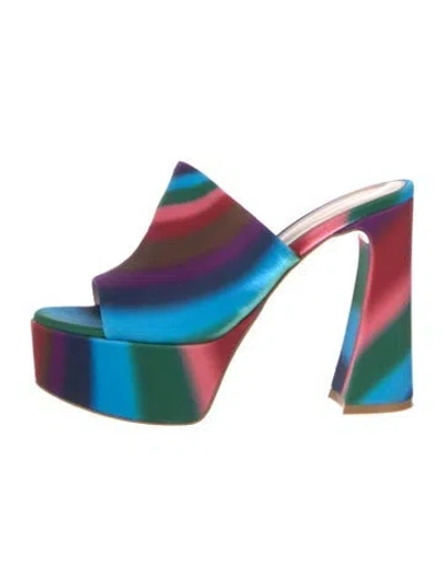 Pre-owned Gianvito Rossi Satin Printed Mules In Blue