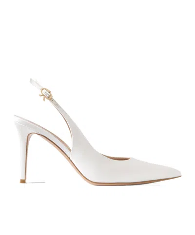 Gianvito Rossi Satin Slingback Pumps In White